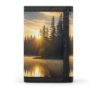 DWTJKMS Sunrise on The Lake Portafoglio minimalista da uomo sottile a tre ante portafogli alla moda moderno portafoglio antifurto per carte e contanti