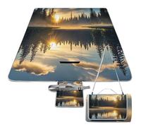 DWTJKMS Sunrise on The Lake, tappetino da picnic pieghevole e impermeabile, con borsa da picnic, 147,3 x 147,3 cm, coperta da campeggio per spiaggia, parco, viaggi