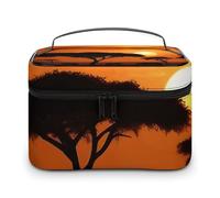 DWTJKMS Sunset African Savana Makeup Bag, Cosmetici Organizer Caso Grande Capacità Portatile Make Up Borse Donne Viaggio Toiletry Borse con Manico E Divisore
