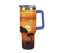 DWTJKMS Sunset African Savanna Bicchiere in acciaio inox da 1,18 l, a prova di perdite, grande capacità, tazza per auto con manico e cannuccia, a doppia parete, riutilizzabile, mantiene freddo o caldo
