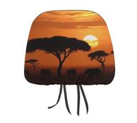 DWTJKMS Sunset African Savanna - Copertura per poggiatesta auto, regolabile, riutilizzabile, accessorio per interni auto, stile vintage, per la maggior parte delle auto, 1 pezzo