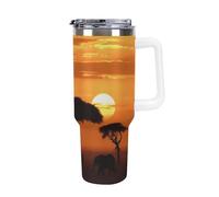 DWTJKMS Sunset African Savanna Tumbler in acciaio inox 1,18 once a prova di perdite Grande Capacità Tazza per auto con manico Cannuccia Doppia Parete Vuoto Isolato Tazza Riutilizzabile Mantiene Freddo