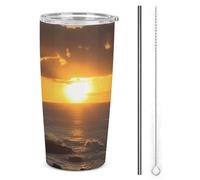 DWTJKMS Sunset Hawaii Beach Car tazze con cannuccia isolati in acciaio inox bicchieri a tenuta stagna tazze da caffè in metallo con coperchio bottiglie d'acqua di grande capacità regalo per donne
