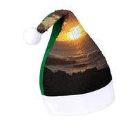 DWTJKMS Sunset Hawaii Beach Santa Hat Classic Fur Cappello di Natale Addensare Natale Party Hat con Paillettes Divertente Vacanza Inverno Cap