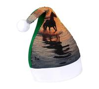 DWTJKMS Sunsets Lake Horses Cappello di Babbo Natale Classico Pelliccia Cappello di Natale Addensare Cappello di Natale con Paillettes Divertente Vacanza Inverno