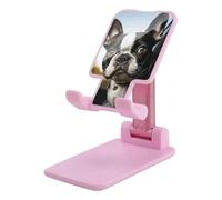 DWTJKMS Supporto per cellulare Boston Terrier a forma di cucciolo di cane, pieghevole, regolabile in altezza, portatile, per tutti gli smartphone, colore: rosa