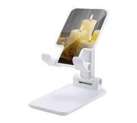 DWTJKMS Supporto per telefono cellulare a forma di farfalla gialla con candele bianche, doppia piegatura, regolabile in altezza, supporto portatile per cellulare da scrivania, adatto a tutti gli