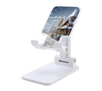 DWTJKMS Supporto per telefono cellulare con scena felice di Natale invernale doppio pieghevole, regolabile in altezza supporto per telefono cellulare portatile da scrivania si adatta a tutti gli