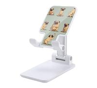 DWTJKMS Supporto per telefono cellulare Yoga Pug doppio pieghevole, regolabile in altezza supporto per telefono cellulare portatile supporto da tavolo per tutti gli smartphone, stile bianco