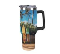 DWTJKMS Surf's Up - Bicchiere da surf in acciaio inox, 1,18 l, a prova di perdite, grande capacità, con manico, cannuccia a doppia parete, isolamento sottovuoto, riutilizzabile, mantiene freddo o