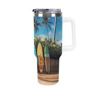 DWTJKMS Surf's Up - Bicchiere da surf in acciaio inox da 1,18 l, a prova di perdite, grande capacità, con manico, cannuccia a doppia parete, isolamento sottovuoto, riutilizzabile, mantiene freddo o