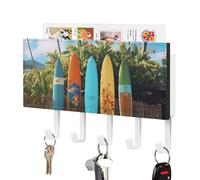 DWTJKMS Surf's Up - Portachiavi da parete a forma di tavola da surf, stile fattoria, con 5 ganci, decorazione da parete, portachiavi da appendere per ingresso o atrio, 18 cm di larghezza x 4,3 cm di