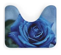DWTJKMS Tappetino da bagno romantico con rosa blu, a forma di U, ad asciugatura rapida, assorbente, resistente alle macchie, tappetino da bagno antiscivolo per base WC ovale