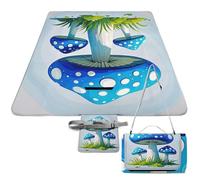 DWTJKMS Tappetino da picnic a forma di fungo blu, pieghevole, impermeabile, con borsa da picnic, 147,3 x 147,3 cm, coperta da campeggio per spiaggia, parco, viaggi