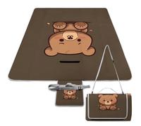 DWTJKMS Tappetino da picnic a forma di orso carino, pieghevole, impermeabile, con borsa per la spesa, grande, 147,3 x 147,3 cm, coperta da campeggio per spiaggia, parco, viaggi