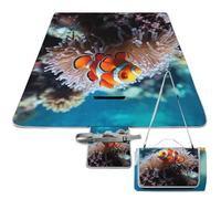 DWTJKMS Tappetino da picnic a forma di pesce pagliaccio, pieghevole, impermeabile, con borsa per tote, grande tappetino da picnic all'aperto, 147,3 x 147,3 cm, coperta da campeggio per spiaggia, parco