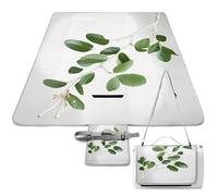 DWTJKMS Tappetino da picnic bianco naturale, con ramoscello verde, pieghevole, impermeabile, con borsa tote grande, tappetino da picnic all'aperto, 147,3 x 147,3 cm, coperta da campeggio per spiaggia