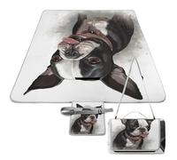 DWTJKMS Tappetino da picnic Boston Terrier, tappetino pieghevole impermeabile con borsa tote grande tappetino da picnic all'aperto 147,3 x 147,3 cm, coperta da campeggio per spiaggia, parco, viaggi