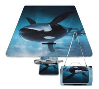 DWTJKMS Tappetino da picnic con balena assassina, pieghevole, impermeabile, con borsa per picnic, 147,3 x 147,3 cm, coperta da campeggio per spiaggia, parco, viaggi