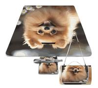 DWTJKMS Tappetino da picnic con cane Pomerania, pieghevole, impermeabile, con borsa per picnic, 147,3 x 147,3 cm, coperta da campeggio per spiaggia, parco, viaggi