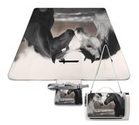 DWTJKMS Tappetino da picnic con cavalli bianchi e neri, tappetino pieghevole impermeabile con borsa tote grande tappetino da picnic all'aperto 147,3 x 147,3 cm coperta da campeggio per spiaggia, parco