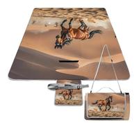 DWTJKMS Tappetino da picnic con cavalli che corrono nel deserto, tappetino da picnic pieghevole impermeabile con borsa tote grande tappetino da picnic all'aperto 147,3 x 147,3 cm coperta da campeggio