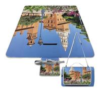 DWTJKMS Tappetino da picnic con città spagnole, tappetino pieghevole impermeabile con borsa per picnic, 147,3 x 147,3 cm, coperta da campeggio per spiaggia, parco, viaggi