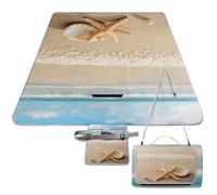 DWTJKMS Tappetino da picnic con conchiglie e stelle marine, tappetino pieghevole impermeabile con borsa tote grande tappetino da picnic all'aperto 147,3 x 147,3 cm coperta da campeggio per spiaggia