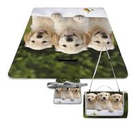 DWTJKMS Tappetino da picnic con cuccioli di Golden Retriever, tappetino pieghevole impermeabile con borsa tote grande tappetino da picnic all'aperto 147,3 x 147,3 cm, coperta da campeggio per spiaggia