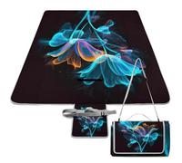 DWTJKMS Tappetino da picnic con fiori al neon, tappetino pieghevole impermeabile con borsa tote grande tappetino da picnic all'aperto 147,3 x 147,3 cm coperta da campeggio per spiaggia, parco, viaggi