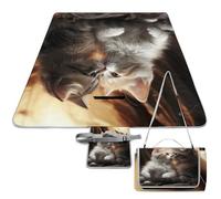 DWTJKMS Tappetino da picnic con gatto bacio, pieghevole, impermeabile, con borsa per la spesa, grande tappetino da picnic all'aperto, 147,3 x 147,3 cm, coperta da campeggio per spiaggia, parco, viaggi