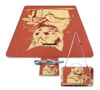 DWTJKMS Tappetino da picnic con gatto sdraiato sulla scatola, tappetino pieghevole impermeabile con borsa tote grande tappetino da picnic all'aperto 147,3 x 147,3 cm coperta da campeggio per spiaggia