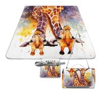 DWTJKMS Tappetino da picnic con giraffe acquerello, tappetino pieghevole impermeabile con borsa tote grande tappetino da picnic all'aperto 147,3 x 147,3 cm coperta da campeggio per spiaggia, parco