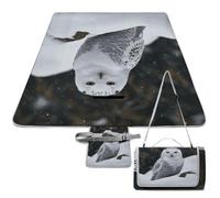 DWTJKMS Tappetino da picnic con gufo delle nevi, tappetino pieghevole impermeabile con borsa tote grande tappetino da picnic all'aperto 147,3 x 147,3 cm coperta da campeggio per spiaggia, parco