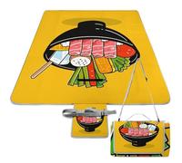 DWTJKMS Tappetino da picnic con motivo cartone animato Hotpot, pieghevole, impermeabile, con borsa da picnic, 147,3 x 147,3 cm, coperta da campeggio per spiaggia, parco, viaggi