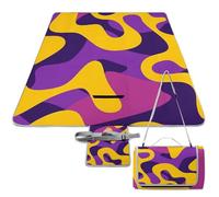 DWTJKMS Tappetino da picnic con motivo giallo e viola, tappetino pieghevole impermeabile con borsa tote grande tappetino da picnic all'aperto 147,3 x 147,3 cm coperta da campeggio per spiaggia, parco