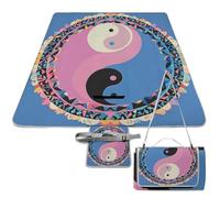 DWTJKMS Tappetino da picnic con motivo Yin Yang, tappetino pieghevole impermeabile con borsa tote grande tappetino da picnic all'aperto 147,3 x 147,3 cm, coperta da campeggio per spiaggia, parco