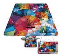 DWTJKMS Tappetino da picnic con ombrello colorato, tappetino pieghevole impermeabile con borsa tote grande tappetino da picnic all'aperto 147,3 x 147,3 cm coperta da campeggio per spiaggia, parco