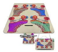 DWTJKMS Tappetino da picnic con pattini a rotelle retrò colorato, tappetino pieghevole impermeabile con borsa tote grande tappetino da picnic all'aperto 147,3 x 147,3 cm coperta da campeggio per