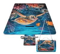 DWTJKMS Tappetino da picnic con pesci tropicali e stelle marine, pieghevole, impermeabile, con borsa per la spesa, grande tappetino da picnic all'aperto, 147,3 x 147,3 cm, coperta da campeggio per