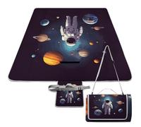 DWTJKMS Tappetino da picnic con pianeti del sistema solare astronauta, tappetino pieghevole impermeabile con borsa tote grande tappetino da picnic all'aperto 147,3 x 147,3 cm coperta da campeggio per