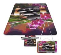 DWTJKMS Tappetino da picnic con pietre massaggianti con fiori in fontana, tappetino pieghevole impermeabile con borsa tote grande tappetino da picnic all'aperto 147,3 x 147,3 cm coperta da campeggio