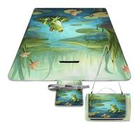 DWTJKMS Tappetino da picnic con rana in uno stagno, tappetino pieghevole impermeabile con borsa tote grande tappetino da picnic all'aperto 147,3 x 147,3 cm coperta da campeggio per spiaggia, parco