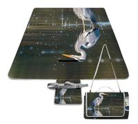 DWTJKMS Tappetino da picnic con stampa di airone grigio in acqua, tappetino pieghevole impermeabile con borsa tote grande tappetino da picnic all'aperto 147,3 x 147,3 cm coperta da campeggio per