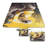 DWTJKMS Tappetino da picnic in pitone giallo e bianco, pieghevole, impermeabile, con borsa per tote, grande tappetino da picnic all'aperto, 147,3 x 147,3 cm, coperta da campeggio per spiaggia, parco