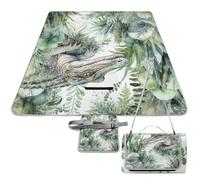 DWTJKMS Tappetino da picnic verde coccodrillo, pieghevole e impermeabile, con borsa tote grande, tappetino da picnic all'aperto, 147,3 x 147,3 cm, coperta da campeggio per spiaggia, parco, viaggi