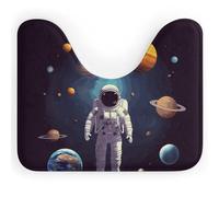 DWTJKMS Tappeto da bagno con pianeti del sistema solare astronauta, ad asciugatura rapida, assorbente, a forma di U, antiscivolo, per pavimento del bagno (50,8 x 40,6 cm)