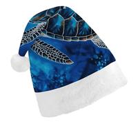 DWTJKMS Tartaruga marina blu cappello di Babbo Natale classico cappello spesso Natale festa cappello divertente per le vacanze per adulti unisex