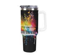 DWTJKMS Tastiera colorata per pianoforte nota musicale Tumbler in acciaio inossidabile 1,18 once a prova di perdite tazza per auto di grande capacità con manico cannuccia doppia parete sottovuoto