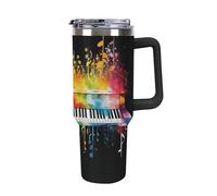 DWTJKMS Tastiera colorata per pianoforte nota musicale Tumbler in acciaio inox 1,18 once a prova di perdite tazza per auto di grande capacità con manico cannuccia doppia parete sottovuoto isolata